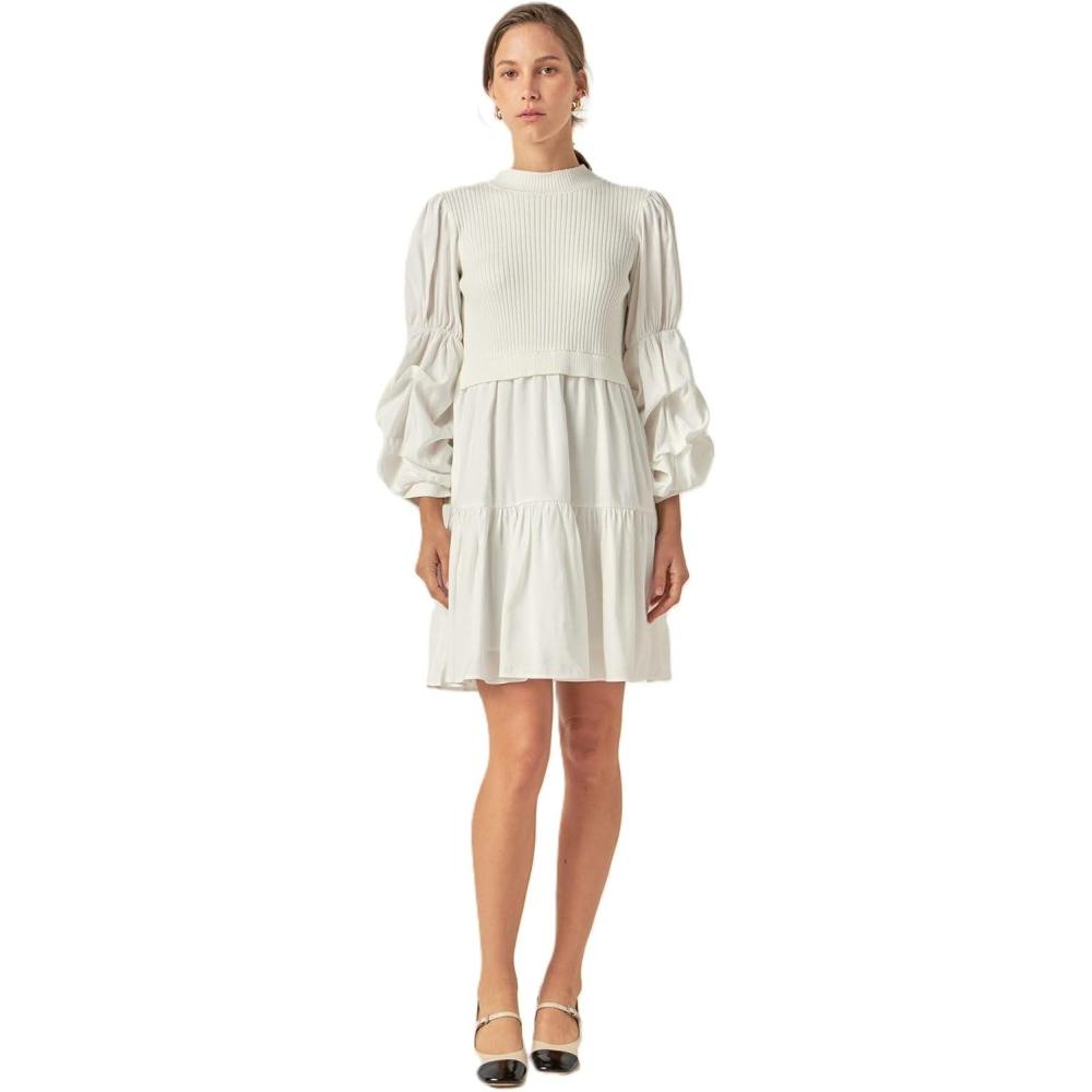 image:imageEnglish Factory Womens Mixed Media Mini Dress IvoryWhite S