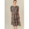 English Factory Women’s Floral Multi Contrast Scallop Edge Midi Dress(Black)