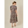English Factory Women’s Floral Multi Contrast Scallop Edge Midi Dress(Black)