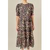 English Factory Women’s Floral Multi Contrast Scallop Edge Midi Dress(Black)