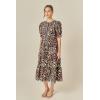 English Factory Women’s Floral Multi Contrast Scallop Edge Midi Dress(Black)