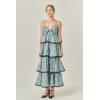 English Factory Women’s Grid Print Tiered Maxi Dress with RIC Rac Trim(Multi)