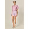 English Factory Women’s Short Sleeve Organza Grid Blouse(Lilac)