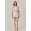 English Factory Women’s Short Sleeve Organza Grid Blouse(Pink)