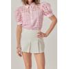 English Factory Women’s Short Sleeve Organza Grid Blouse(Pink)