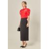 English Factory Women’s Short Sleeve Organza Grid Blouse(Red)