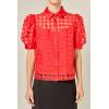 English Factory Women’s Short Sleeve Organza Grid Blouse(Red)