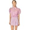 English Factory Women’s Short Sleeve Organza Grid Blouse(Lilac)