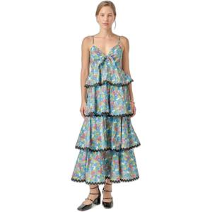 English Factory Women’s Grid Print Tiered Maxi Dress with RIC Rac Trim(Multi)