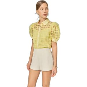English Factory Women’s Short Sleeve Organza Grid Blouse(Light Yellow)