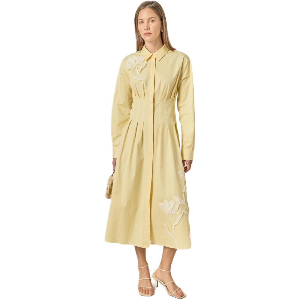 image:imageEnglish Factory Womens Appliqued Striped Shirt DressButter Yellow