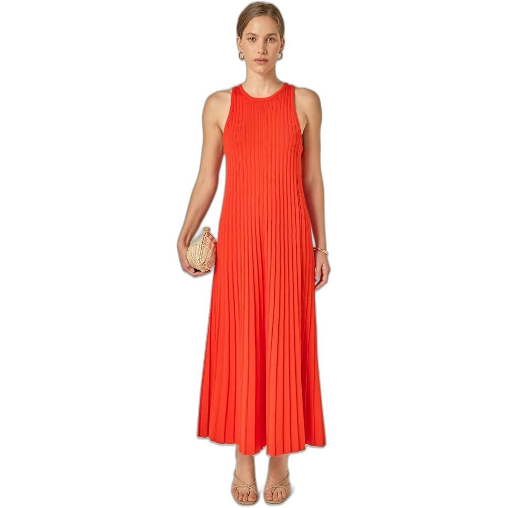 image:imageEnglish Factory Womens Pleated Aline Knit Midi DressOrange Red