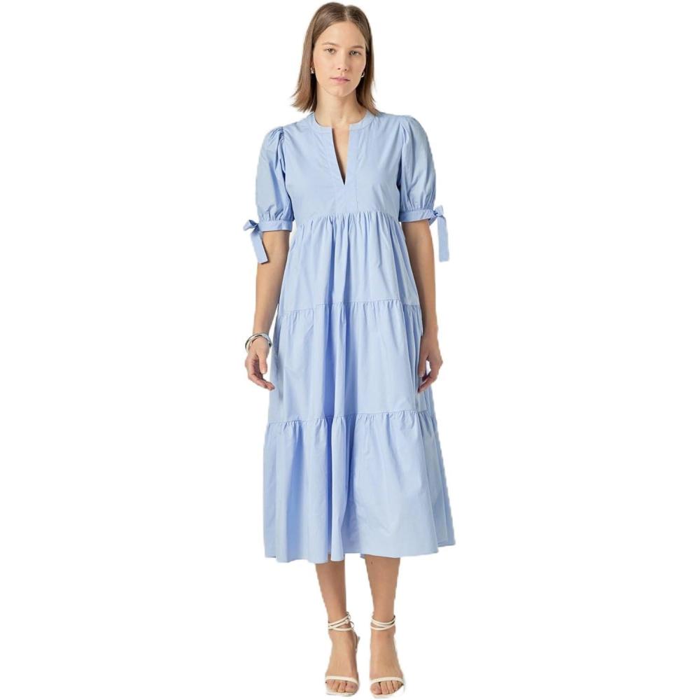 image:imageEnglish Factory Womens Tiered Midi Dress with BowTie SleevesPowder Blue