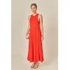 English Factory Women’s Pleated A-line Knit Midi Dress(Orange Red)