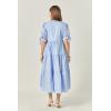 English Factory Women’s Tiered Midi Dress with Bow-Tie Sleeves(Powder Blue)