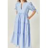 English Factory Women’s Tiered Midi Dress with Bow-Tie Sleeves(Powder Blue)