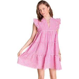 English Factory Women’s Gingham Check Babydoll Mini Dress(Pink)