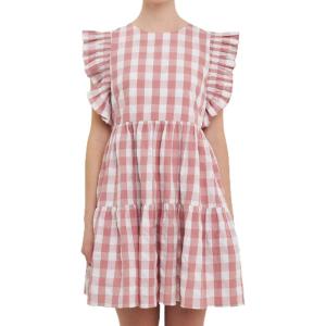 English Factory Women’s Gingham Mini Dress, Mauve, M