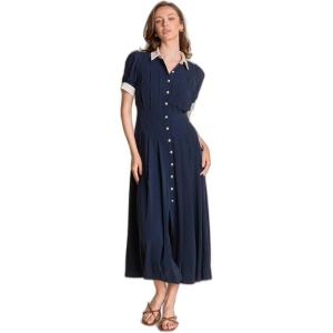 English Factory Women’s Luna Pleated Midi Dress(Navy/White)