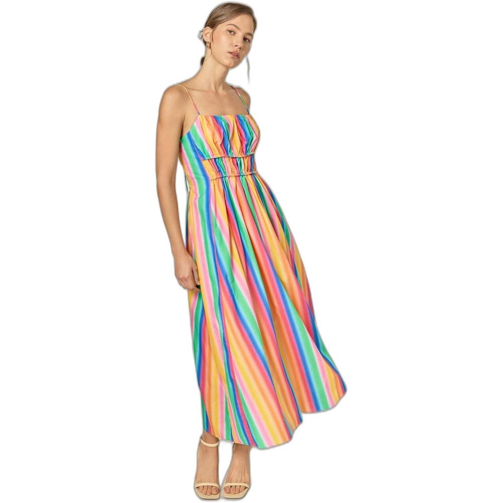 image:imageEnglish Factory Womens Rainbow Stripe Sleeveless Maxi DressMulti