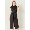 English Factory Women’s Sable Shoulder Pleated Button-Up Dress(Black)