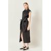 English Factory Women’s Sable Shoulder Pleated Button-Up Dress(Black)