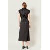 English Factory Women’s Sable Shoulder Pleated Button-Up Dress(Black)