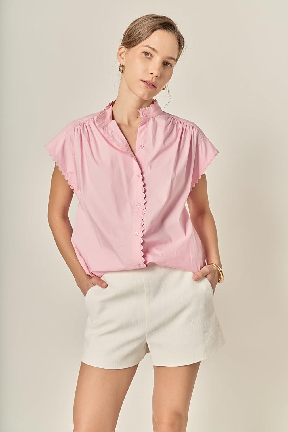 image:imageEnglish Factory Womens Scallop Trim RIC Rac Short Sleeve ShirtPink