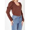 English Factory Women’s Puff Sleeve Knit Top, Brown/Navy, L