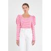 English Factory Women’s Puff Sleeve Knit Top, Pink/White, S