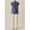 English Factory Women’s Scallop Trim RIC Rac Short Sleeve Shirt(Navy)