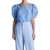 English Factory Women’s Plaid Sheer Puff Sleeve Top, Blue, XS