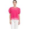 English Factory Women’s Plaid Sheer Puff Sleeve Top, Fuchsia, XS
