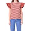 English Factory Women’s Stripe Knit with Poplin Puff Sleeve Top, XS, Brown/White, X-Small