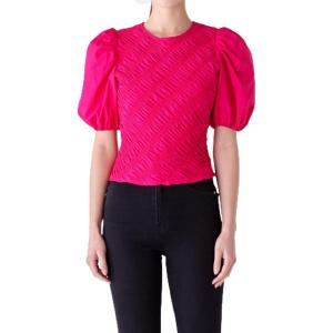 English Factory Women’s Asymmetrical Smocked Top, Magenta, XS