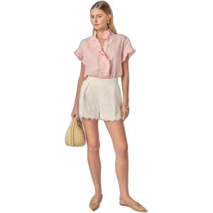 English Factory Women’s Linen Ruffle Shirt(Ballet Pink)