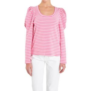 English Factory Women’s Puff Sleeve Knit Top, Pink/White, S