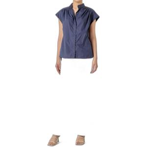 English Factory Women’s Scallop Trim RIC Rac Short Sleeve Shirt(Navy)