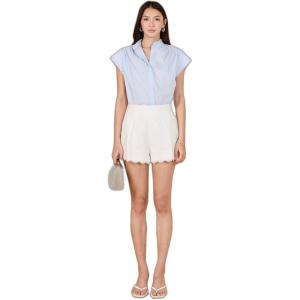 English Factory Women’s Scallop Trim RIC Rac Short Sleeve Shirt(Powder Blue)