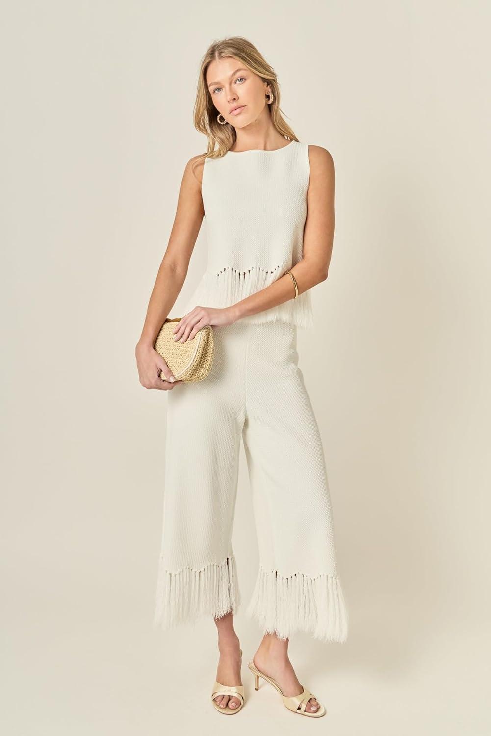 image:imageEnglish Factory Womens Fringe Detailed Sleeveless Knit Top