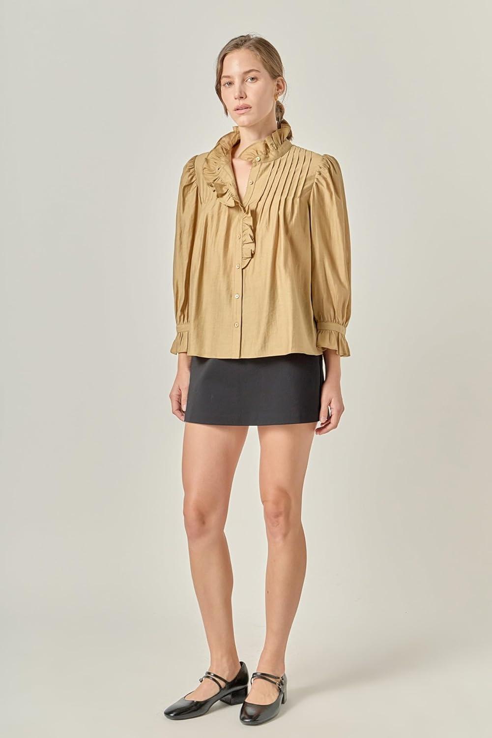image:imageEnglish Factory Womens Ruffle Detailed BlouseOlive