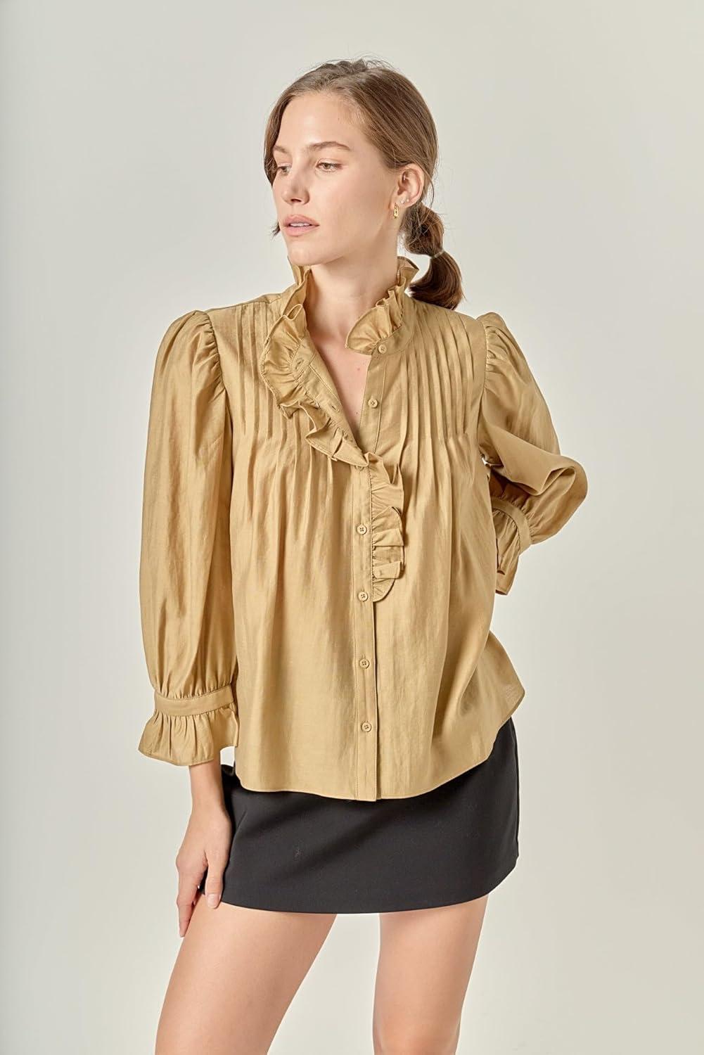 image:imageEnglish Factory Womens Ruffle Detailed BlouseOlive