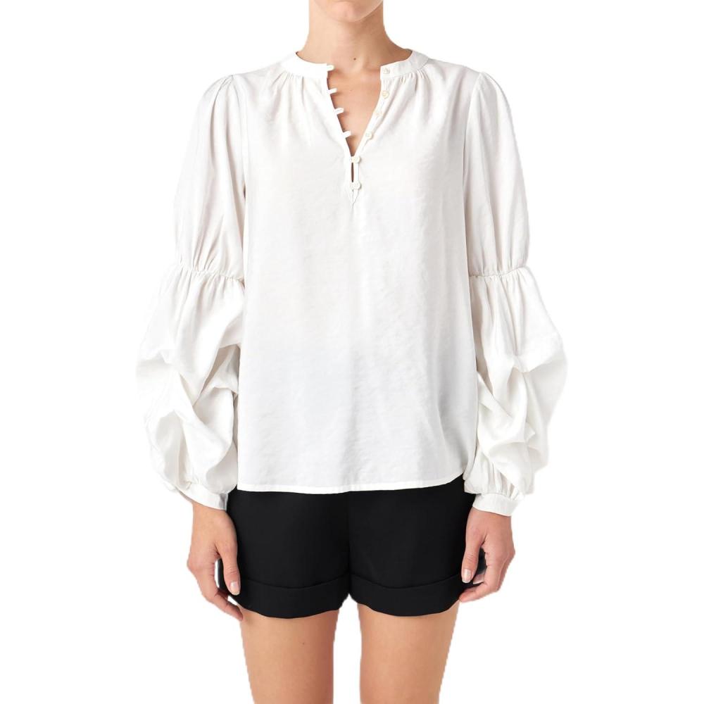 image:imageEnglish Factory Women Blouson Sleeve Blouse White M