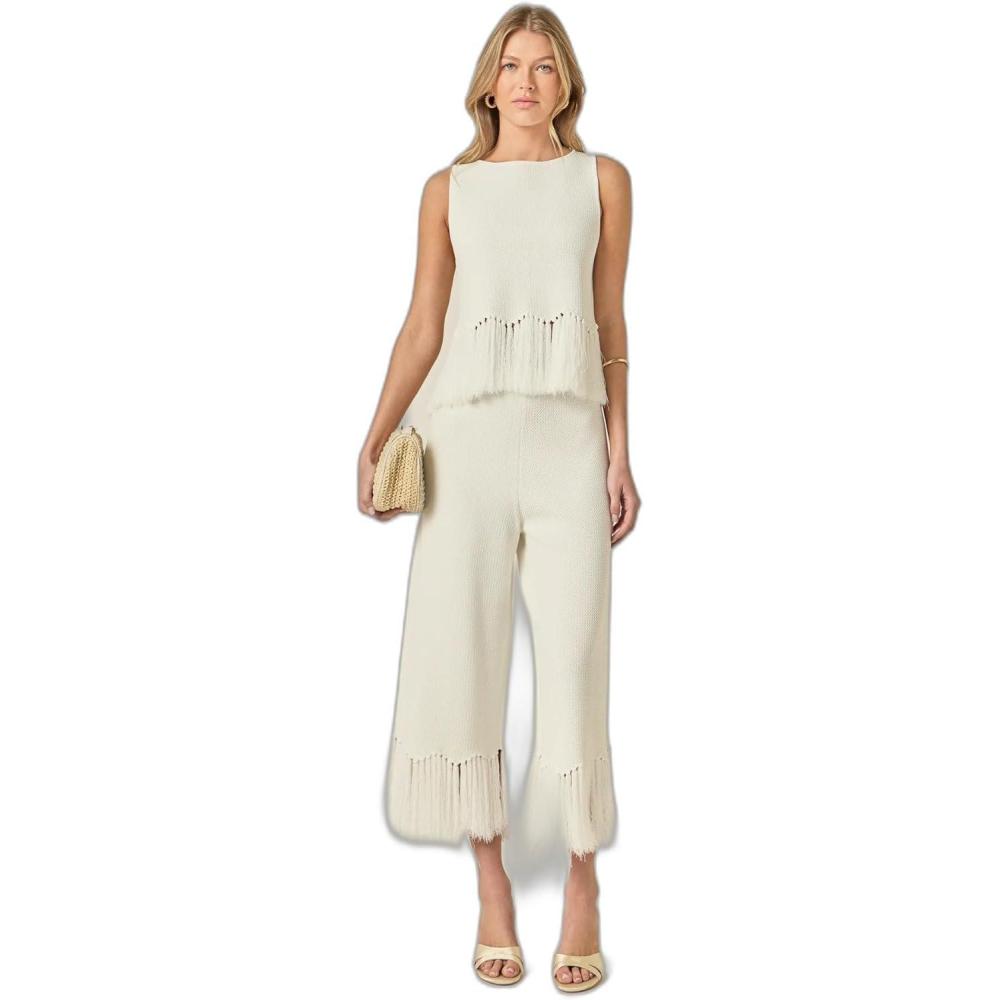 image:imageEnglish Factory Womens Fringe Detailed Sleeveless Knit Top