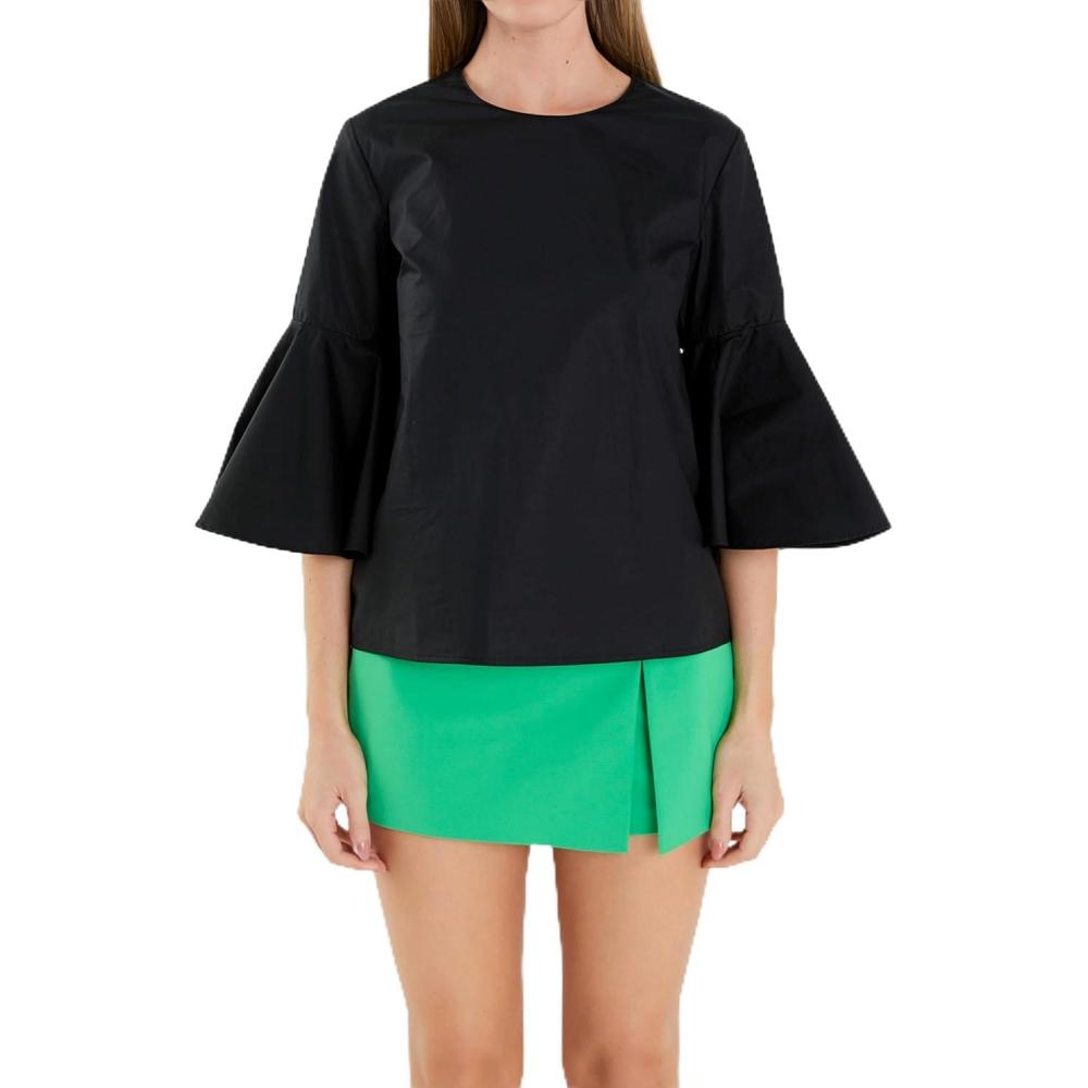 image:imageEnglish Factory Womens Ruffled Cotton Blend Top XS Black XSmall