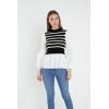 English Factory Women’s Mixed Media Top, Black Stripe, XL