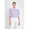 English Factory Women’s Textured Mock Neck Short Sleeve Blouse, Lavender, M