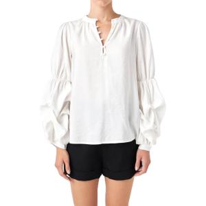 English Factory Women Blouson Sleeve Blouse, White, M
