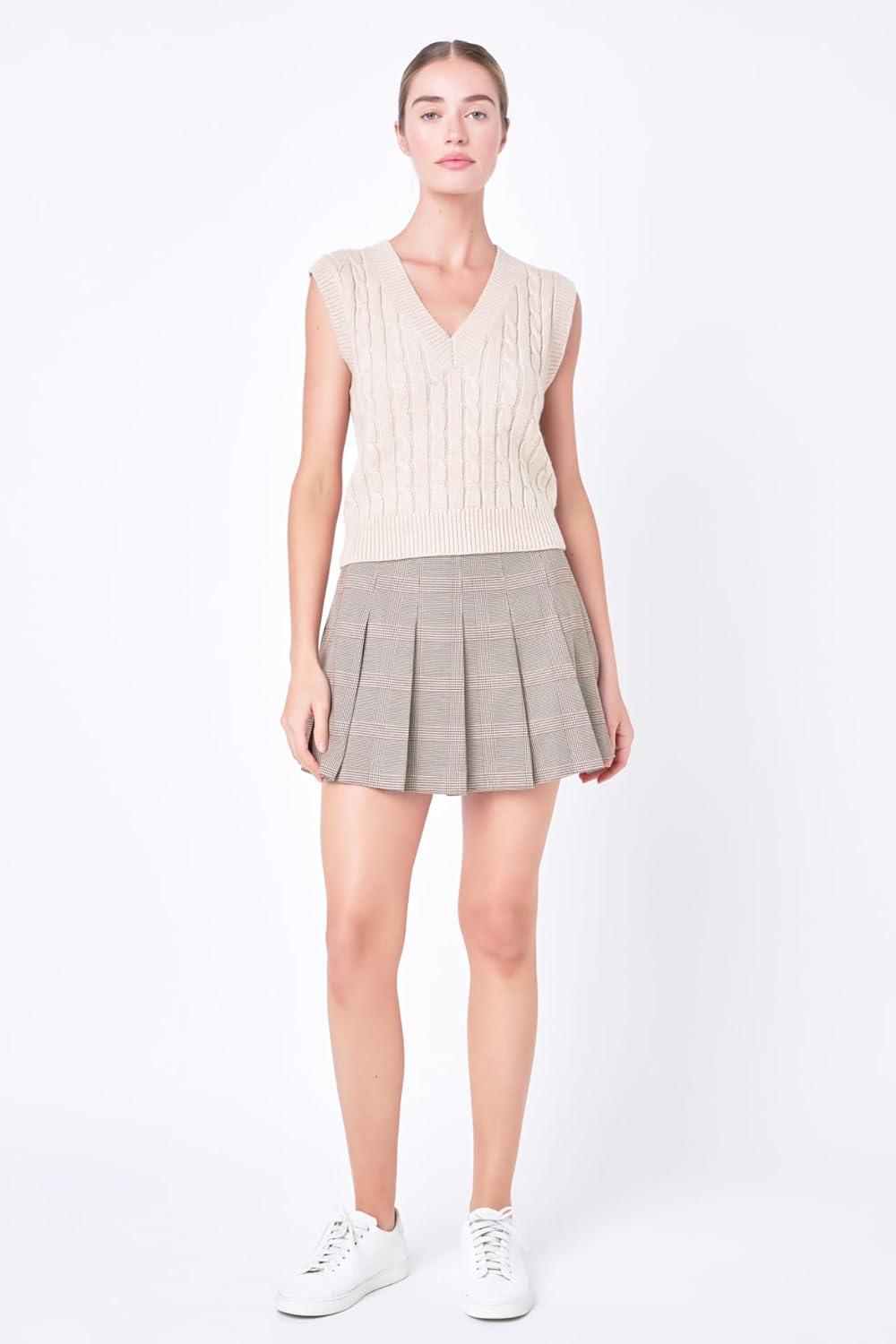 image:imageEnglish Factory Womens Cable Knit Chunky Vest Oatmeal S
