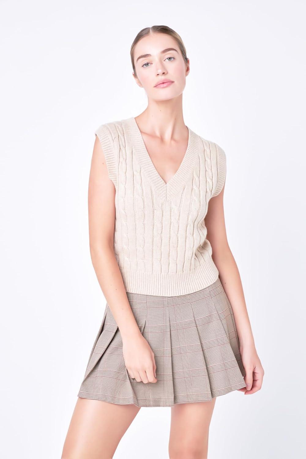 image:imageEnglish Factory Womens Cable Knit Chunky Vest Oatmeal S